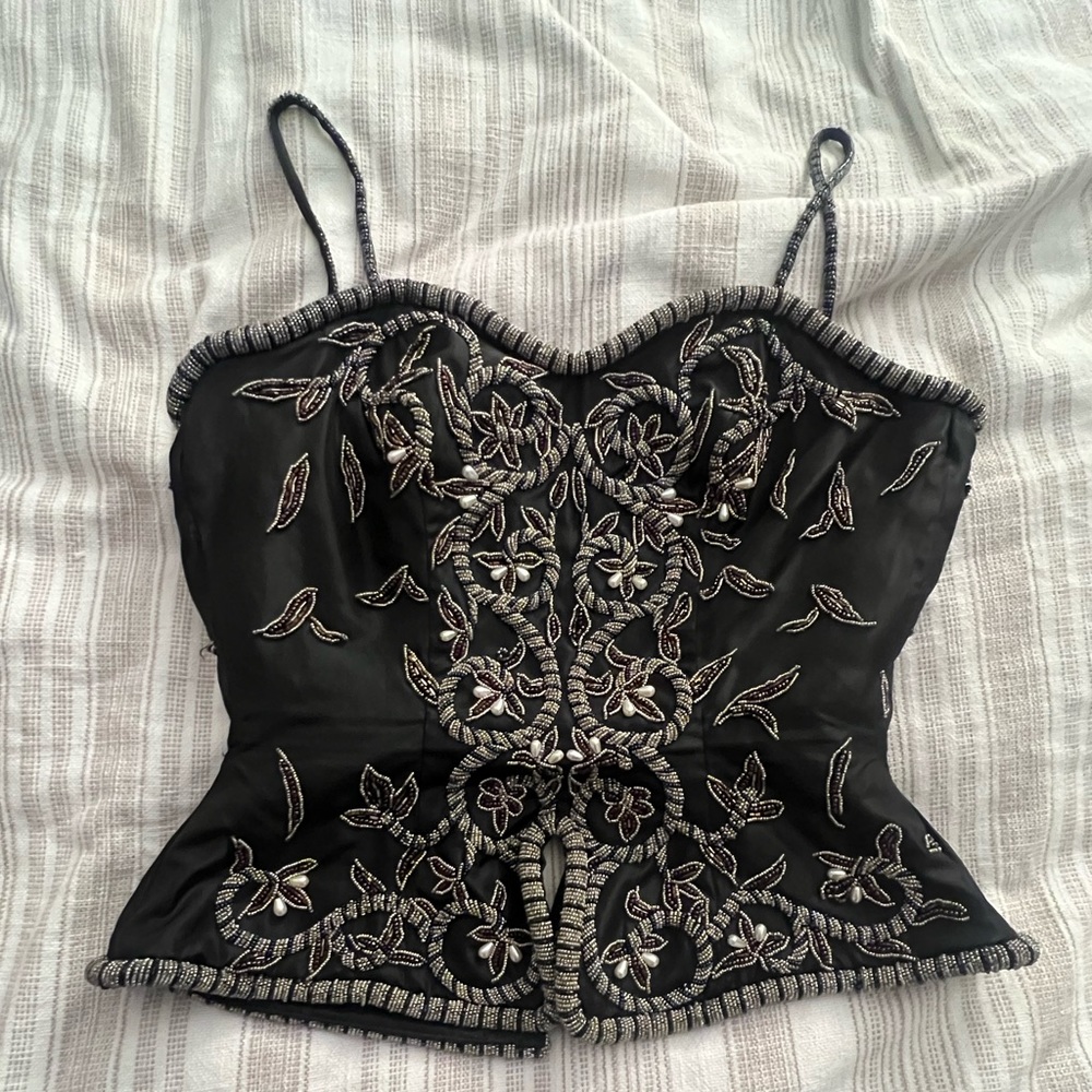 Black medium hand beaded corset with spaghetti straps